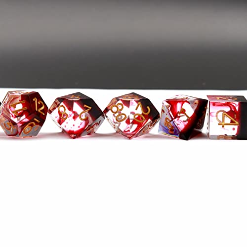 Haxtec Sharp Edge DND Dice Set Red Blood Swirls Resin Dice D&D Dice for RPG Role Playing Games Dungeons and Dragons Gift