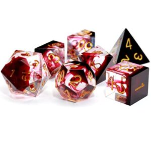 haxtec sharp edge dnd dice set red blood swirls resin dice d&d dice for rpg role playing games dungeons and dragons gift