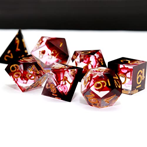 Haxtec Sharp Edge DND Dice Set Red Blood Swirls Resin Dice D&D Dice for RPG Role Playing Games Dungeons and Dragons Gift