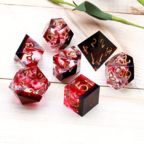 Haxtec Sharp Edge DND Dice Set Red Blood Swirls Resin Dice D&D Dice for RPG Role Playing Games Dungeons and Dragons Gift