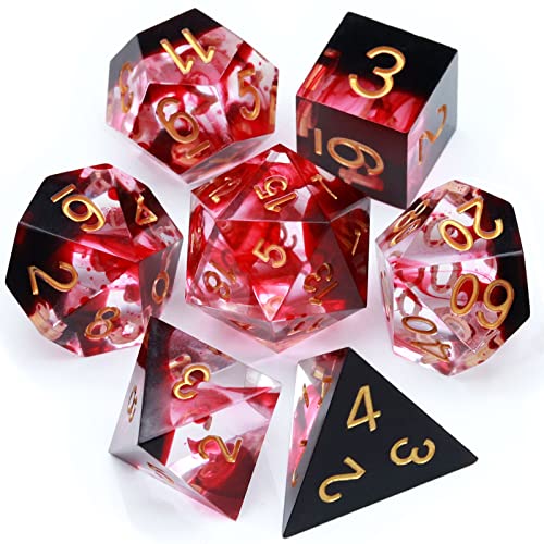 Haxtec Sharp Edge DND Dice Set Red Blood Swirls Resin Dice D&D Dice for RPG Role Playing Games Dungeons and Dragons Gift