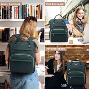 LOVEVOOK Leather Laptop Backpack for Women 15.6 inch,Travel Purse Nurse Teacher Backpack Computer Laptop Bag,Professional College Business Work Bag Carry On Backpack with USB Port,Dark Green