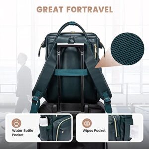 LOVEVOOK Leather Laptop Backpack for Women 15.6 inch,Travel Purse Nurse Teacher Backpack Computer Laptop Bag,Professional College Business Work Bag Carry On Backpack with USB Port,Dark Green