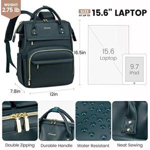 LOVEVOOK Leather Laptop Backpack for Women 15.6 inch,Travel Purse Nurse Teacher Backpack Computer Laptop Bag,Professional College Business Work Bag Carry On Backpack with USB Port,Dark Green