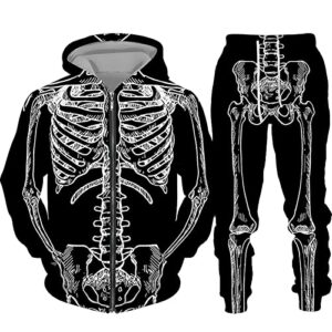 hicawetp men's 2 pieces tracksuit set novelty skeleton print zip up hoodie sweatpants set for men women jogging sweat suits l