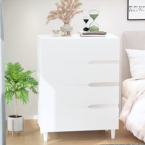 AWQM 4 Drawer Dressers for Bedroom, Set of 2, Wood Chest of Drawers, White Nightstand with Drawers, File Storage Cabinet for Bedroom, Office, Living Room (White)