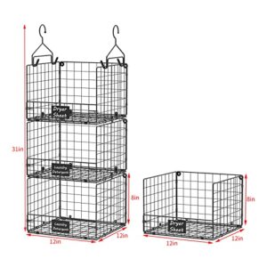 3 Tier Hanging Laundry Room Organizer Stackable Foldable Wall-Mounted Metal Wire Shelf Basket with Rotating Hook Nameplate for Dryer Sheet Laundry Detergent in Laundry Room Organizaton Storage