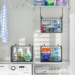 3 Tier Hanging Laundry Room Organizer Stackable Foldable Wall-Mounted Metal Wire Shelf Basket with Rotating Hook Nameplate for Dryer Sheet Laundry Detergent in Laundry Room Organizaton Storage