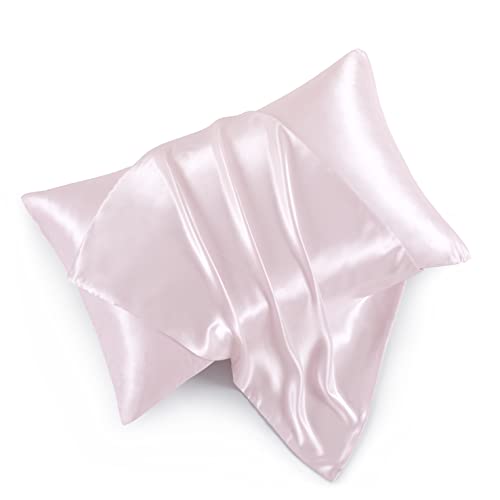 HommxJF Satin Pillowcases with Zipper （20x26）,Standard Size Pillowcases Set of 2, Blush Pink Silk Pillowcase for Hair and Skin