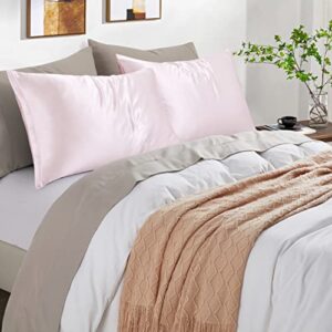 HommxJF Satin Pillowcases with Zipper （20x26）,Standard Size Pillowcases Set of 2, Blush Pink Silk Pillowcase for Hair and Skin