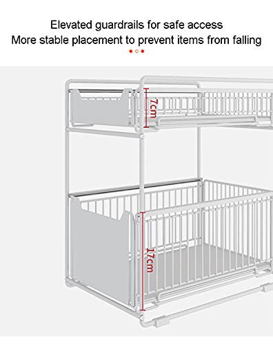 LEAYAN Under Sink Storage 2 Tier Cabinet Rack Under Sink Shelf,Under Sink with Sliding Drawer,Under Sink Organizer Removable,for Kitchen and Bathroom Under Sink Rack Shelf, White 37.5 * 28 * 43.5cm