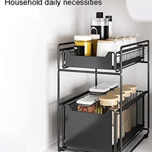 LEAYAN Under Sink Storage 2 Tier Cabinet Rack Under Sink Shelf,Under Sink with Sliding Drawer,Under Sink Organizer Removable,for Kitchen and Bathroom Under Sink Rack Shelf, White 37.5 * 28 * 43.5cm