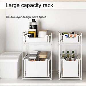 LEAYAN Under Sink Storage 2 Tier Cabinet Rack Under Sink Shelf,Under Sink with Sliding Drawer,Under Sink Organizer Removable,for Kitchen and Bathroom Under Sink Rack Shelf, White 37.5 * 28 * 43.5cm