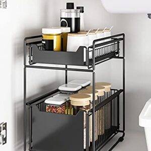 LEAYAN Under Sink Storage 2 Tier Cabinet Rack Under Sink Shelf,Under Sink with Sliding Drawer,Under Sink Organizer Removable,for Kitchen and Bathroom Under Sink Rack Shelf, White 37.5 * 28 * 43.5cm