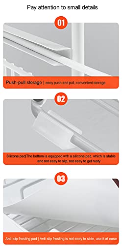 LEAYAN Under Sink Storage 2 Tier Cabinet Rack Under Sink Shelf,Under Sink with Sliding Drawer,Under Sink Organizer Removable,for Kitchen and Bathroom Under Sink Rack Shelf, White 37.5 * 28 * 43.5cm