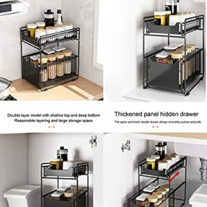 LEAYAN Under Sink Storage 2 Tier Cabinet Rack Under Sink Shelf,Under Sink with Sliding Drawer,Under Sink Organizer Removable,for Kitchen and Bathroom Under Sink Rack Shelf, White 37.5 * 28 * 43.5cm