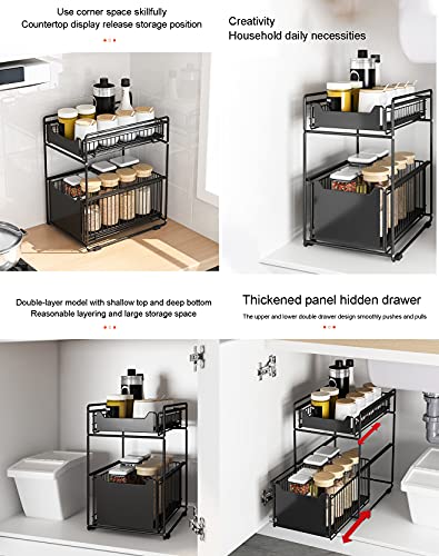 LEAYAN Under Sink Storage 2 Tier Cabinet Rack Under Sink Shelf,Under Sink with Sliding Drawer,Under Sink Organizer Removable,for Kitchen and Bathroom Under Sink Rack Shelf, White 37.5 * 28 * 43.5cm