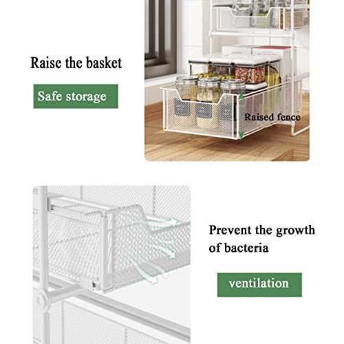 LEAYAN Under Sink Storage Cabinet Organizer Drawer, Under Sink Organizers and Storage 2-Tier Under Cabinet Bathroom Organizer Sliding Drawer Under Sink Rack Shelf, White 40x27x40cm