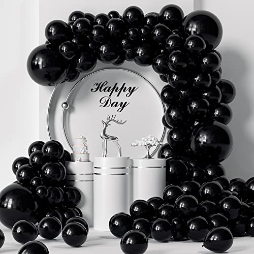 Tcwlyfc Black Balloon Garland Kit, 130PCS 18In 12In 10In 5In Different Sizes Black Latex Balloons Arch Kit for Birthday Anniversary Prom Engagement Weddings Graduation Black Themed Party Decorations