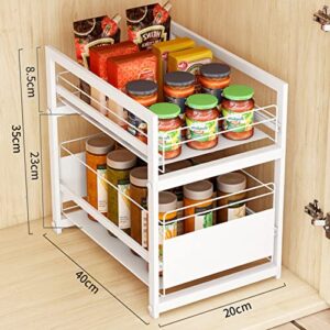 LEAYAN Under Sink Storage Rack, 2 Tier Under Cabinet Storage Rack for Laundry Kitchen Bathroom Under Sink Organizer Under Sink Rack Shelf, White 40x20x35cm