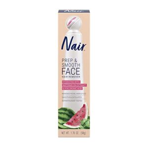 nair prep & smooth face, exfoliating facial hair removal for woman, depilatory cream, smooth skin solution for effective hair removal, hydrating with hyaluronic acid for skincare, 1.76 oz