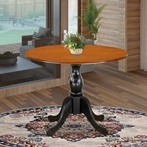 East West Furniture DST-BCH-TP Dublin Dining Room Table - a Round Solid Wood Table Top with Dropleaf & Pedestal Base, 42x42 Inch, Black & Cherry