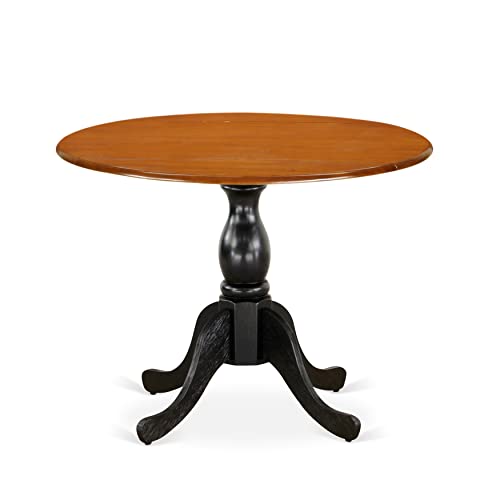 East West Furniture DST-BCH-TP Dublin Dining Room Table - a Round Solid Wood Table Top with Dropleaf & Pedestal Base, 42x42 Inch, Black & Cherry