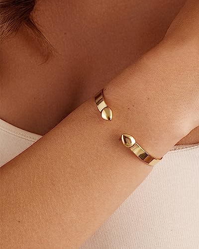 PAVOI 14K Yellow Gold Plated Stainless Steel Bangle Bracelets for Women | Breathe Inspirational Engraved Adjustable Mantra Cuff Bangle | Personalized Gift for Her Mom Sister | Birthday Gifts for Women