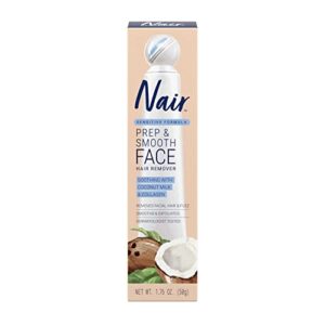 nair prep and smooth face, facial hair removal for woman, touch free hair removal cream, with sensitive coconut milk and collagen for skincare, dermatologist tested, 1.76 oz