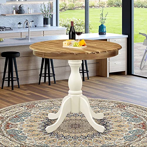 East West Furniture AST-NLW-TP Antique Modern Kitchen Table - a Round Dining Table Top with Pedestal Base, 36x36 Inch, Multi-Color