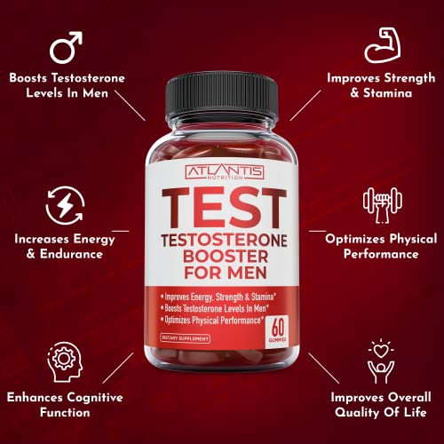 Testosterone Booster For Men Gummies - Male Enhancement, Boosts Energy, & Optimizes Physical Performance. Formulated with Tribulus, Horny Goat Weed, Saw Palmetto, Maca Root & More - 60 Gummies