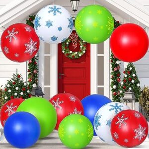 12 pcs 24'' 16'' inflatable christmas ornaments oversized ornament christmas ball inflatable ornaments balls inflatable outdoor yard decorations for christmas tree yard hanging decor (16'', 24'')