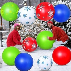 12 Pcs 24'' 16'' Inflatable Christmas Ornaments Oversized Ornament Christmas Ball Inflatable Ornaments Balls Inflatable Outdoor Yard Decorations for Christmas Tree Yard Hanging Decor (16'', 24'')