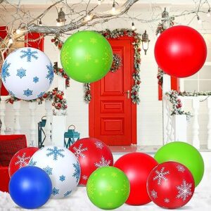 12 Pcs 24'' 16'' Inflatable Christmas Ornaments Oversized Ornament Christmas Ball Inflatable Ornaments Balls Inflatable Outdoor Yard Decorations for Christmas Tree Yard Hanging Decor (16'', 24'')