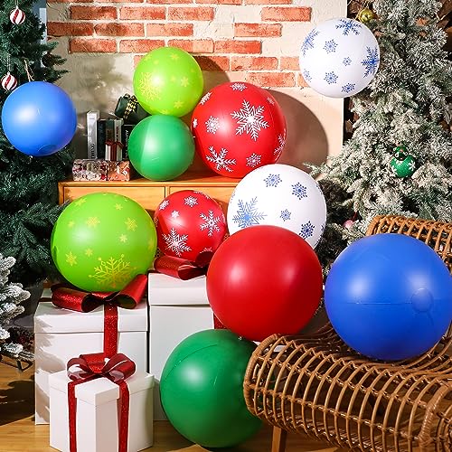 12 Pcs 24'' 16'' Inflatable Christmas Ornaments Oversized Ornament Christmas Ball Inflatable Ornaments Balls Inflatable Outdoor Yard Decorations for Christmas Tree Yard Hanging Decor (16'', 24'')