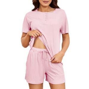 heartnice pajamas set for women soft shorts lounge sets short sleeve sleepwear summer pj 2 piece(dusty pink, l)