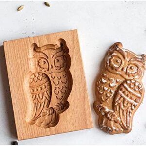 Wooden Cookie Molds, Carved Wooden Biscuit Mold Baking Cookie Mold Wooden Kitchen Cookie Cutter Embossing Press Stamp Molds Gingerbread Mold DIY Cookie Stamp (Owl 2)