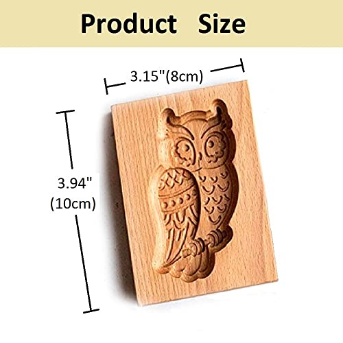 Wooden Cookie Molds, Carved Wooden Biscuit Mold Baking Cookie Mold Wooden Kitchen Cookie Cutter Embossing Press Stamp Molds Gingerbread Mold DIY Cookie Stamp (Owl 2)