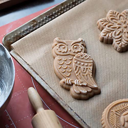 Wooden Cookie Molds, Carved Wooden Biscuit Mold Baking Cookie Mold Wooden Kitchen Cookie Cutter Embossing Press Stamp Molds Gingerbread Mold DIY Cookie Stamp (Owl 2)