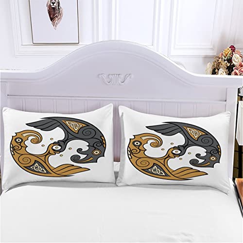 Quilt Cover Twin Size Odin's Raven 3D Bedding Sets Navian Style Duvet Cover Breathable Hypoallergenic Stain Wrinkle Resistant Microfiber with Zipper Closure,beding Set with 2 Pillowcase