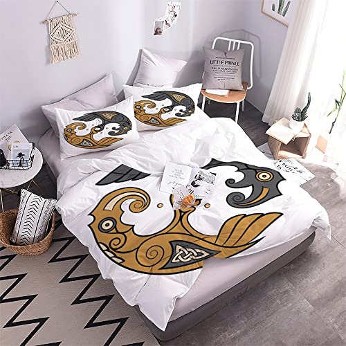 Quilt Cover Twin Size Odin's Raven 3D Bedding Sets Navian Style Duvet Cover Breathable Hypoallergenic Stain Wrinkle Resistant Microfiber with Zipper Closure,beding Set with 2 Pillowcase