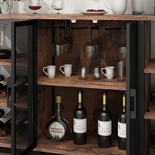 Gyfimoie Wine Bar Cabinet, 55 Inches Kitchen Sideboard Buffet Cabinet with Wine Rack Storage, Industry Coffee Bar Cabinet with Wine Rack and Glass Holder for Liquor and Glasses (Rustic)