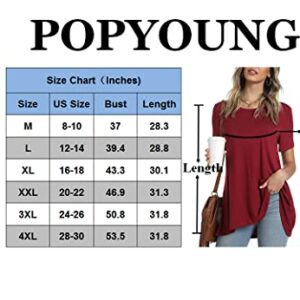 POPYOUNG Women's Summer Short Sleeve T-Shirt Casual Lace Neck Tunic Tops for Leggings Loose Blouse 2XL, Black