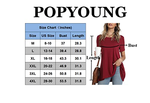 POPYOUNG Women's Summer Short Sleeve T-Shirt Casual Lace Neck Tunic Tops for Leggings Loose Blouse 2XL, Black