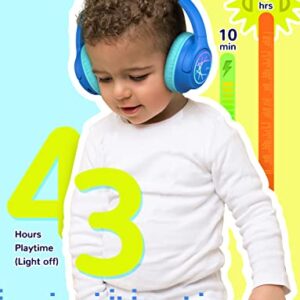 iClever Kids Bluetooth Headphones with LED Lights, BTH18 Safe Volume 74/85/94dBA, 43H Playtime, Stereo Sound, USB-C, AUX Cable, Bluetooth5.3 Over Ear Kids Headphones Wireless for Tablet/Travel, Blue