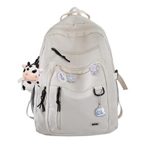 sportbang cute aesthetic backpack for teen girls middle school bag student laptop white backpacks with cute pin accessories (white, one size)