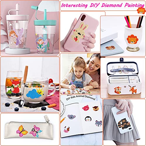 DDYUNLY 5D Diamond Painting Sticker Kits for Kids, 38 Pcs Cartoon DIY Diamond Art Animal Sticker for Girls Boys Beginner Diamond Painting Kits, Cute Digital Diamond Paint for Children