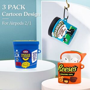 3 PACK Food Airpod 2nd Generation Case, Alquar Cute Cartoon Cheese Reese's Chocolate Fudge Skin Protective Cover, Kawaii Funny Soft Silicone Design for Apple AirPod 2/1 Shell Women Girls with Keychain