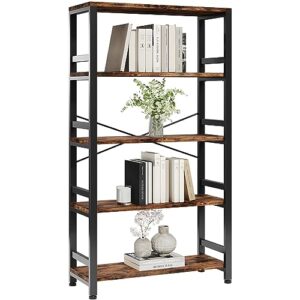 ironck bookshelves and bookcases,31.5in wide shelf 5-tier ladder shelf 110lbs/shelf vintage industrial style bookcase for home decor, office decor