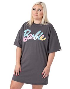 barbie oversized t-shirt dress ladies womens | adults pastel rainbow logo short sleeve outfit | charcoal grey gifts